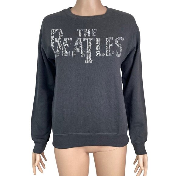 The Beatles Sweat Shirt Womens XS Black White Spell out Stretch - Picture 8 of 8